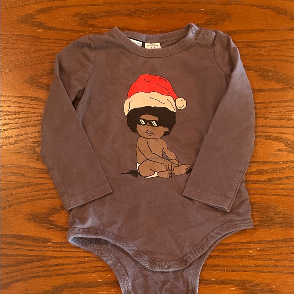 Brown Santa Baby Graphic Long Sleeve Onesie